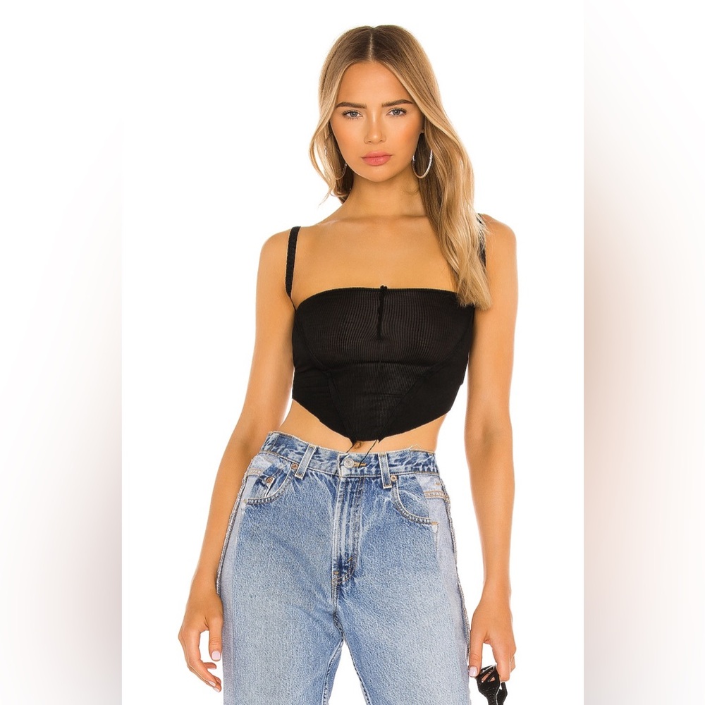 Sami Miro Vintage. Sheer Black tank top with raw cut trim. Size L. NWT